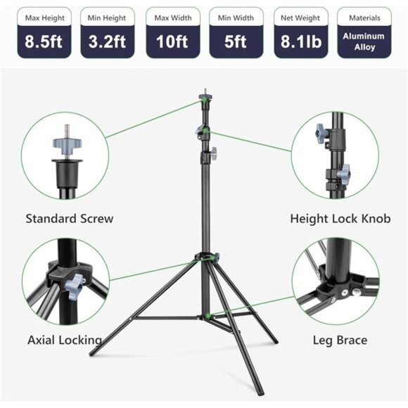 Backdrop Stand, 8.5x10Ft Adjustable Photo Backdrop Stand Kit with 4 Crossbars - Picture 4 of 8